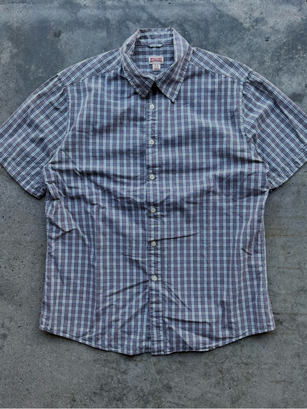 2000 Mossimo Short-Sleeve Plaid Button-Up Shirt - Blue/Gray